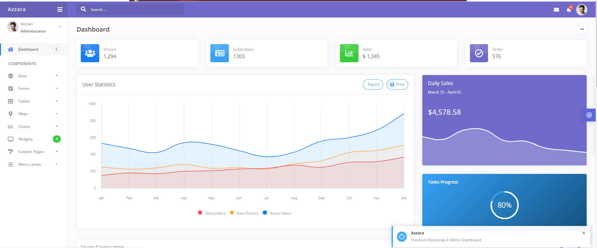 紫色精品Bootstrap4 后台UI模板_wordpress主题