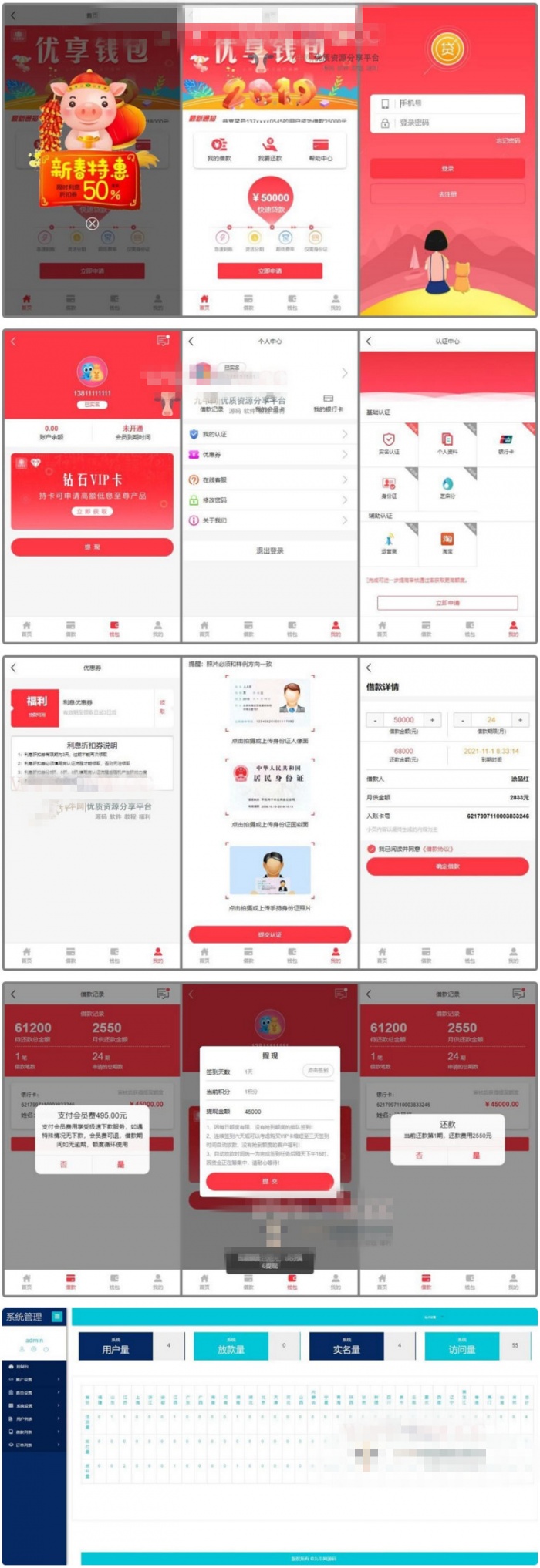 ThinkPHP非常漂亮UI红色网贷借款程序 无加密 无授权 可封装APP