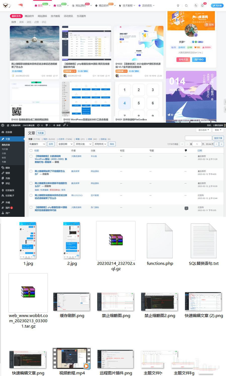 WordPress源码网整站5000条源码文章数据打包+数据库带视频教程