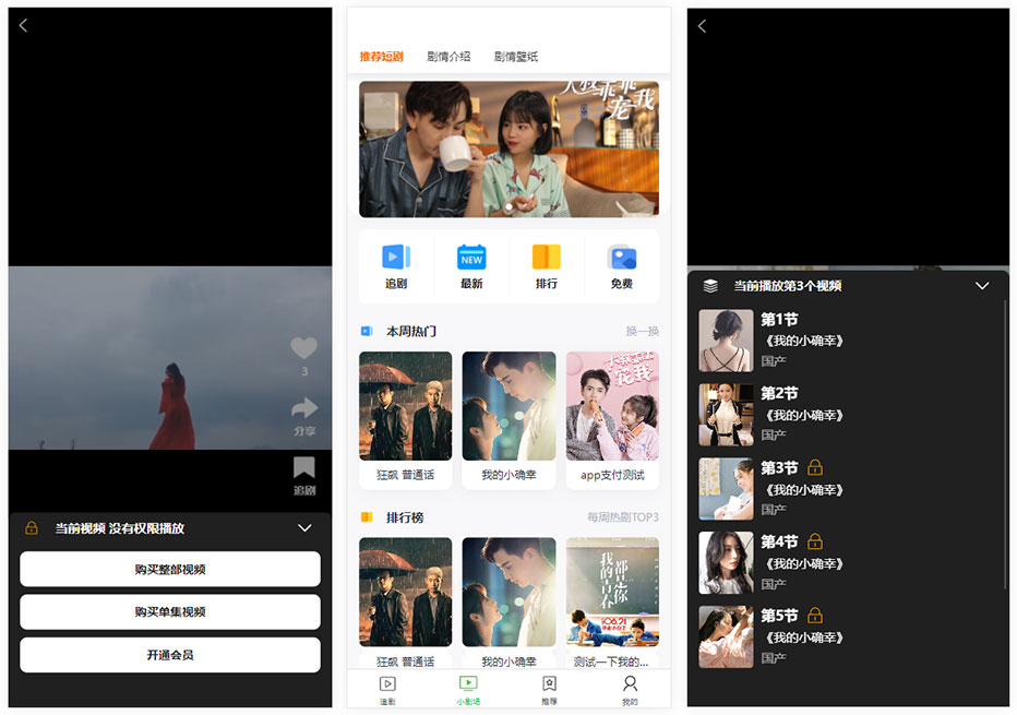 热门付费小剧场短剧影视小程序源码下载/全开源插图
