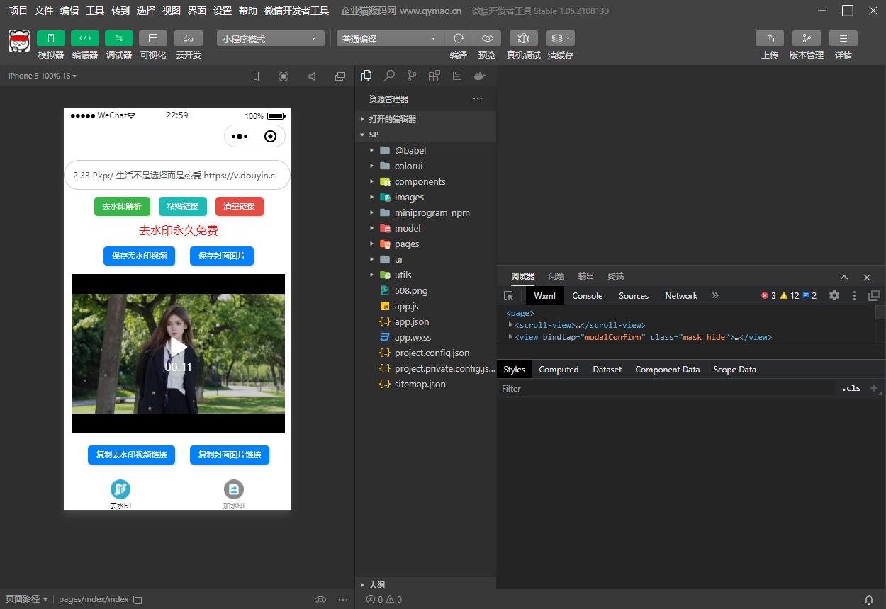 短视频去水印和图片加水印生成微信小程序源码