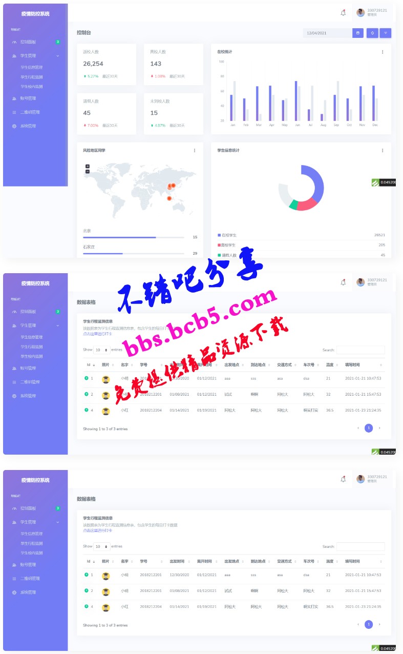 校园疫情防控进出登记thinkphp管理系统源码ds