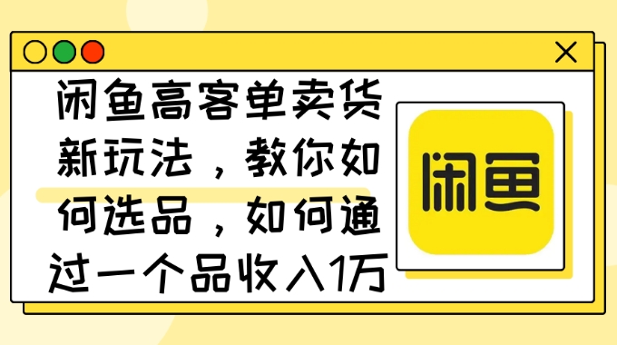 闲鱼高客单卖货新玩法教你如何选品如何通过一个品收入1万+