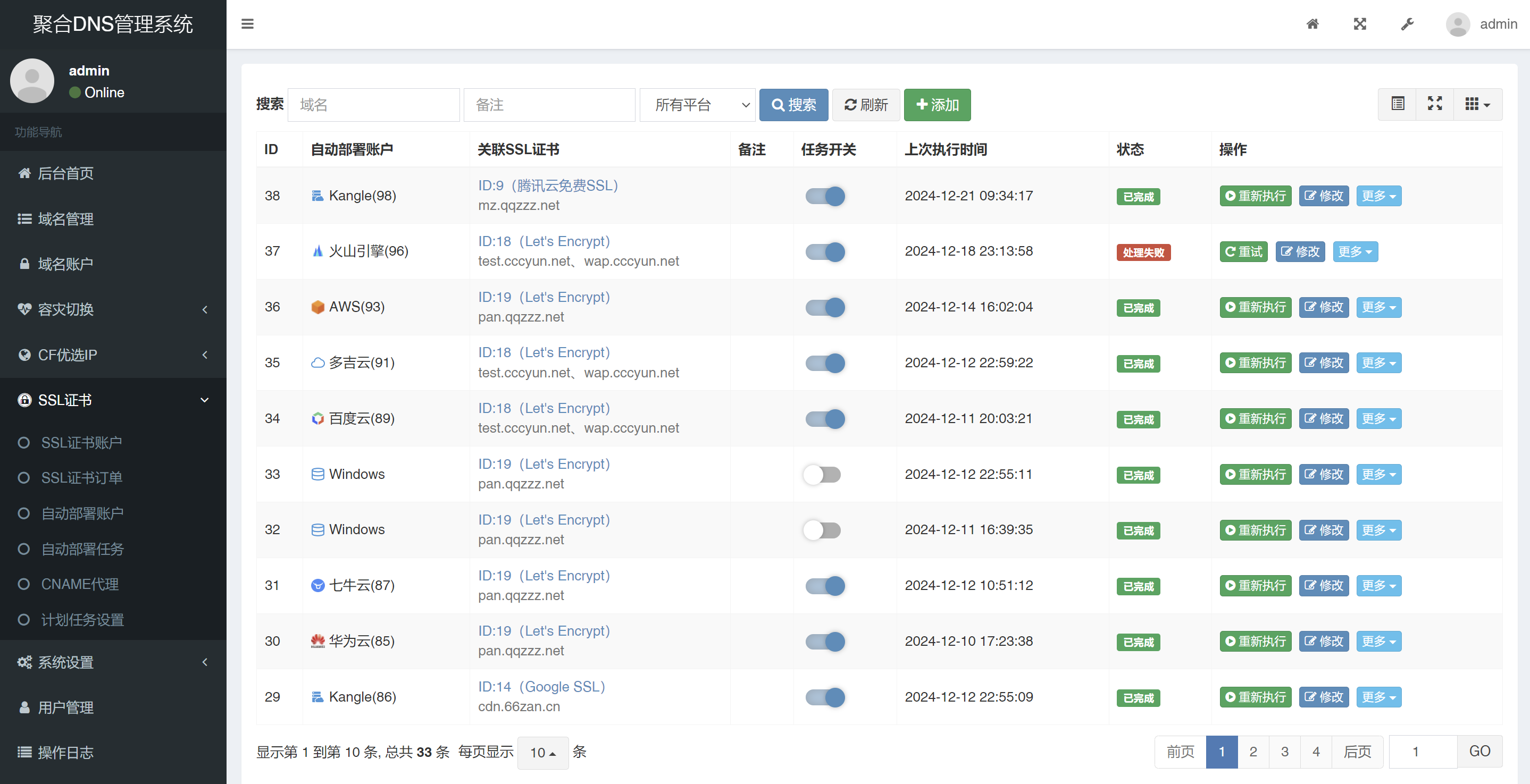 彩虹聚合DNS管理系统源码V2.0.1SSL证书自动申请与部署