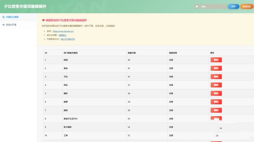 WordPress子比搜索关键词编辑插件