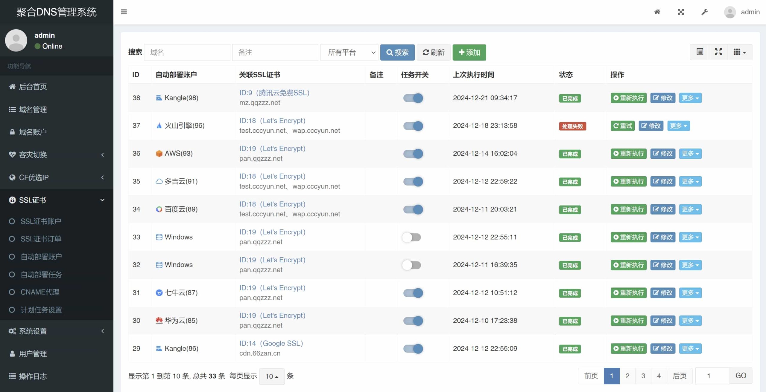 聚合DNS已更新SSL证书自动申请与部署功能